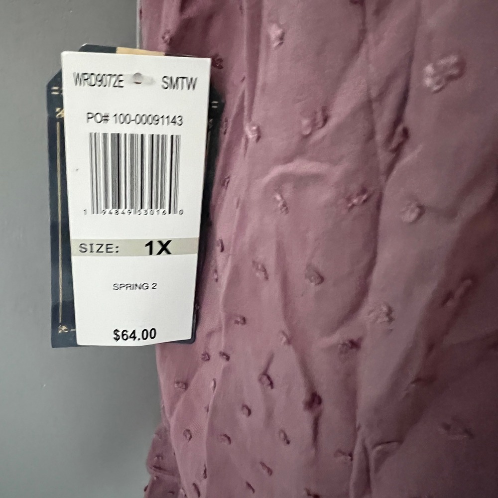 Democracy Swiss Dot Tank Top Womens Size 1X Mauve Boho Ruffle Hem Rayon Blouse - Picture 4 of 13